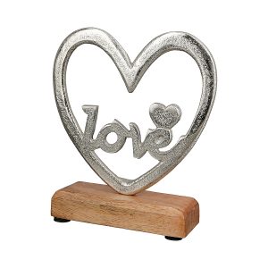 Διακοσμητικό  Καρδιά ‘Love’ Σε Βάση Ασημί/Φυσικό Αλουμίνιο/Ξύλο 5×15.5x18cm