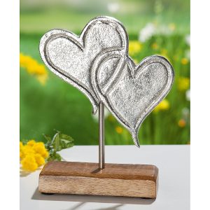 Διακοσμητικό  Καρδιά ‘Love’ Σε Βάση Ασημί/Φυσικό Αλουμίνιο/Ξύλο 5x10x17cm