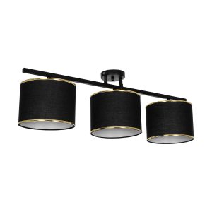 GLOWEN 201-0086 Vintage Φωτιστικό Οροφής Ράγα Τρίφωτο 3 x E27 IP20 Μαύρο Μέταλλο με Καφέ Υφάσμα – Μ80 x Π20 x Υ20cm