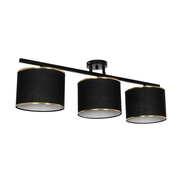 GLOWEN 201-0086 Vintage Φωτιστικό Οροφής Ράγα Τρίφωτο 3 x E27 IP20 Μαύρο Μέταλλο με Καφέ Υφάσμα - Μ80 x Π20 x Υ20cm