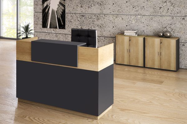 Γραφείο reception Lotus  σε χρώμα φυσικό - ανθρακί 180x70x110εκ - Image 4
