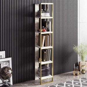 Βιβλιοθήκη Marble  χρώμα λευκό μαρμάρου-χρυσό 32×31,5×178,5εκ