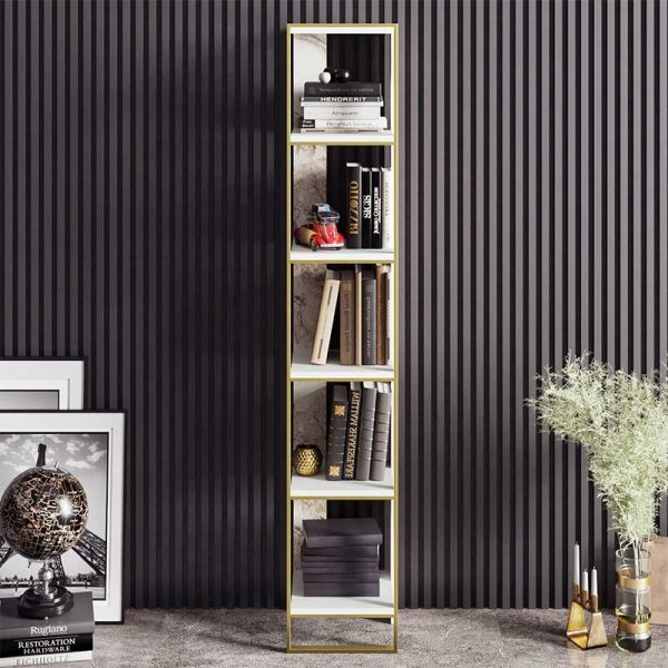 Βιβλιοθήκη Marble  χρώμα λευκό μαρμάρου-χρυσό 32x31,5x178,5εκ - Image 3