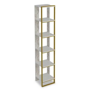 Βιβλιοθήκη Marble  χρώμα λευκό μαρμάρου-χρυσό 32×31,5×178,5εκ