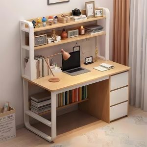 Γραφείο Soco  με ραφιέρα-MDF φυσικό-λευκό 120x50x147εκ