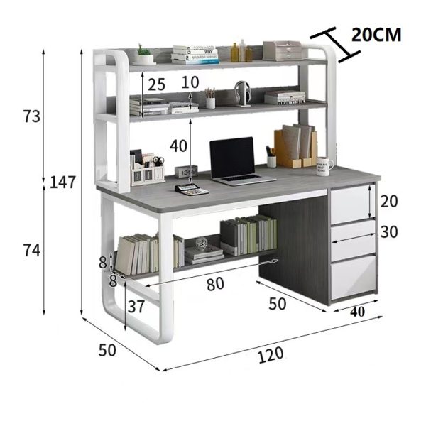 Γραφείο Soco  με ραφιέρα-MDF φυσικό-λευκό 120x50x147εκ - Image 3
