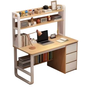 Γραφείο Soco  με ραφιέρα-MDF φυσικό-λευκό 120x50x147εκ