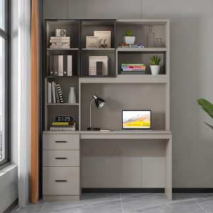 Γραφείο υπολογιστή με βιβλιοθήκη Citoro  mdf σε μπεζ απόχρωση 120x50x180εκ