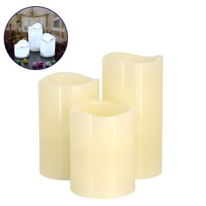79554 ΣΕΤ 3 Διακοσμητικών Realistic Κεριών Παραφίνης με LED – Μπαταρίας & Ασύρματο Χειριστήριο IR Ψυχρό Λευκό 6000K
