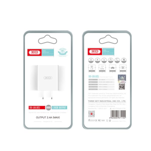 XO L65EU 2.4A Διπλής Θύρας USB Φορτιστής Άσπρο - Image 2