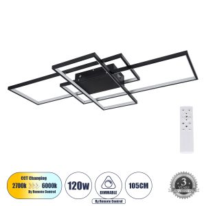 QUADRA 61388 Φωτιστικό Οροφής Design LED CCT 120W 14400lm 120° AC 220-240V – Εναλλαγή Φωτισμού μέσω Τηλεχειριστηρίου All In One Ψυχρό 6000k+Φυσικό 4500k+Θερμό 2700k Dimmable Μ105 x Π60 x Υ9cm – Μαύρο – 3 Years Warranty