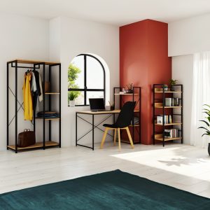 Βιβλιοθήκη- Ραφιέρα Ramon  φυσικό-μαύρο 60x28x125,5εκ