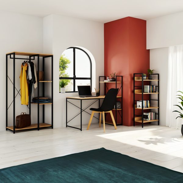 Βιβλιοθήκη- Ραφιέρα Ramon  φυσικό-μαύρο 60x28x125,5εκ - Image 2
