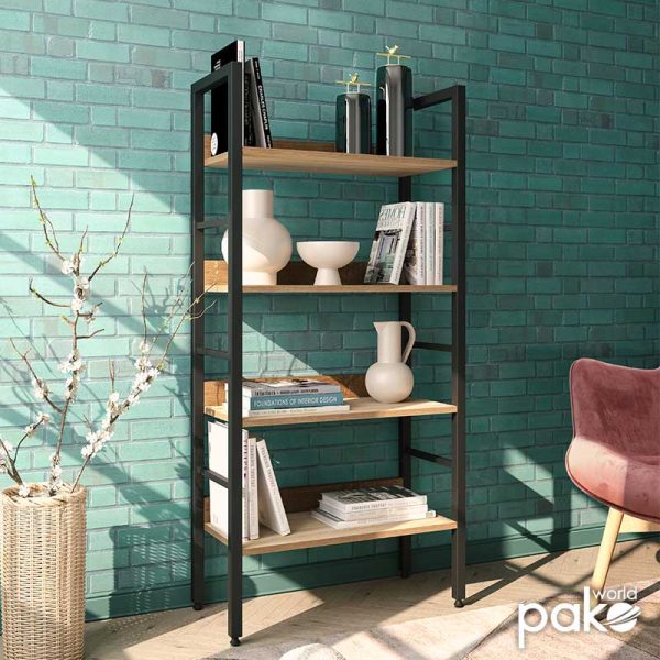 Βιβλιοθήκη- Ραφιέρα Ramon  φυσικό-μαύρο 60x28x125,5εκ - Image 3
