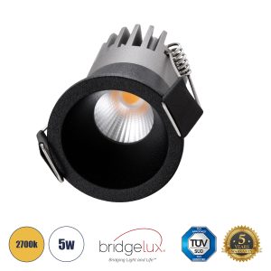 MICRO-S 60239 Χωνευτό LED Spot Downlight TrimLess Φ4cm 5W 625lm 38° AC 220-240V IP20 Φ4 x Υ5.9cm – Στρόγγυλο – Μαύρο – Θερμό Λευκό 2700K – Bridgelux COB – 5 Years Warranty