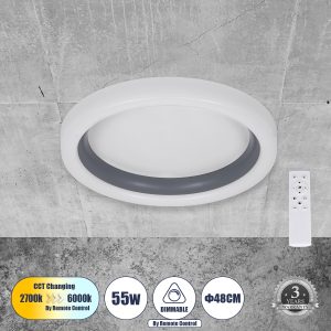 ARIANA 61036 Πλαφονιέρα Οροφής Κύκλος LED CCT 55W 6376lm 120° AC 220-240V – Εναλλαγή Φωτισμού μέσω Τηλεχειριστηρίου All In One Ψυχρό Λευκό 6000k+Φυσικό Λευκό 4500k+Θερμό Λευκό 2700k Dimmable Φ48cm – Γκρι Ανθρακί – 3 Years Warranty