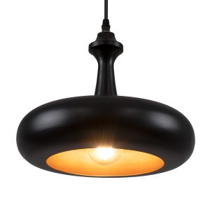 ROCKFORD 01287-C Μοντέρνο Κρεμαστό Φωτιστικό Καμπάνα Μονόφωτο 1 x E27 IP20 Μαύρο & Χρυσό Μέταλλο – Μ30 x Π30 x Y23cm