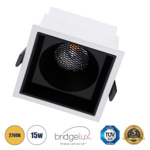 PLUTO-B 60277 Χωνευτό LED Spot Downlight TrimLess Μ10.4xΠ10.4cm 15W 1875lm 38° AC 220-240V IP20 Μ10.4 x Π10.4 x Υ6.5cm – Τετράγωνο – Λευκό με Μαύρο Κάτοπτρο & Anti-Glare HoneyComb – Θερμό Λευκό 2700K – Bridgelux COB – 5 Years Warranty
