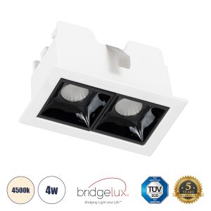 LUMINAR SUPERIOR 60316 Χωνευτό LED Spot Downlight TrimLess 4W 560lm 36° AC 220-240V IP20 Μ7.5 x Π4.3 x Υ4.5cm – Λευκό με Μαύρο Κάτοπτρο – Φυσικό Λευκό 4500K – Bridgelux High Lumen Chip Gen2 – TÜV Certified Driver – 5 Years Warranty