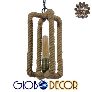 ELDORA 10001014 Vintage Κρεμαστό Φωτιστικό Ανάρτηση Μονόφωτο 1 x E27 IP20 Μαύρο Μέταλλο με Μπεζ Σχοινί – Μ13 x Π13 x Υ30cm