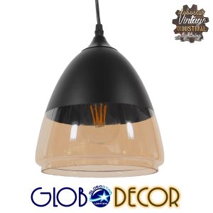 OLIVER 10001231 Vintage Κρεμαστό Φωτιστικό Καμπάνα Μονόφωτο 1 x E27 Μαύρο Μέταλλο με Μελί Γυαλί – Μ20 x Π20 x Υ21cm