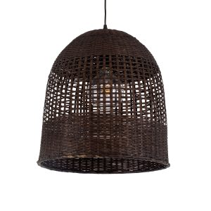 BORA-BORA 01736 Boho Κρεμαστό Φωτιστικό Καμπάνα Μονόφωτο 1 x E27 IP20 Καφέ Ξύλο – Μ42 x Π42 x Y44cm
