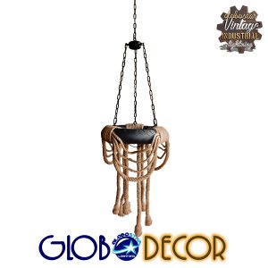 RUNNER 01115 Vintage Κρεμαστό Φωτιστικό Ανάρτηση Πολύφωτο 6 x E27 IP20 Μαύρο Πλαστικό με Μπεζ Σχοινί – Μ45 x Π45 x Υ60cm
