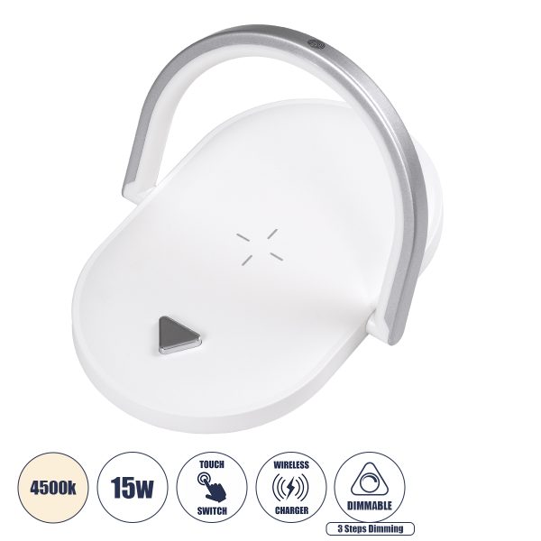 ECLIPSE 76559 Επιτραπέζιο Φωτιστικό Πορτατίφ LED 15W 1200lm 180° AC 220-240V IP20 Φυσικό Λευκό 4500K Dimmable Λευκό Πλαστικό - Μ17 x Π13 x Υ10cm - 2 Xρόνια Εγγύηση