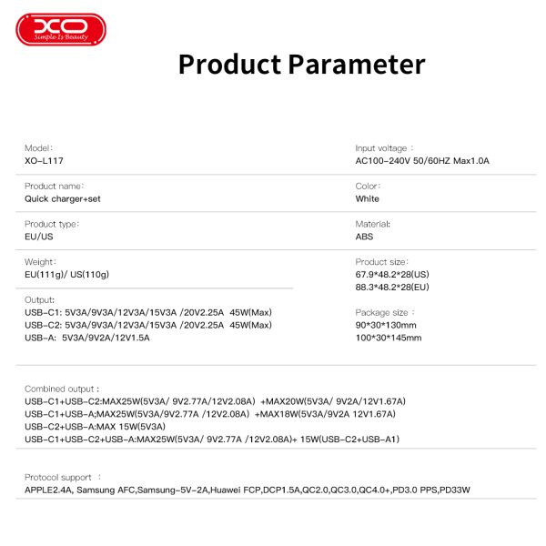 XO L117 (EU) PD45W/QC18W Φορτιστής Γρήγορης Φόρτισης με Micro - Image 2