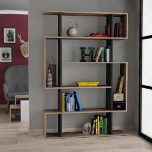 Βιβλιοθήκη MITO  σε χρώμα φυσικό-ανθρακί 108,5×25,5×161εκ