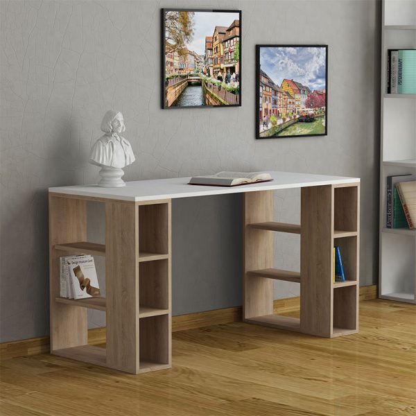 Γραφείο Colmar  χρώμα λευκό -σκούρο φυσικό 140x60x75εκ - Image 2