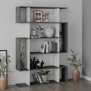 Βιβλιοθήκη MITO  σε χρώμα antique γκρι-λευκό 108.5×25.5×161εκ