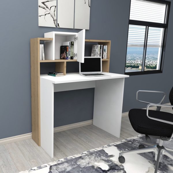 Γραφείο εργασίας Koogi  σε oak-λευκή απόχρωση 94x60x118εκ - Image 3