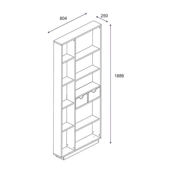 Βιβλιοθήκη με συρτάρια Dakin  σε oak απόχρωση 80x25x190εκ - Image 5