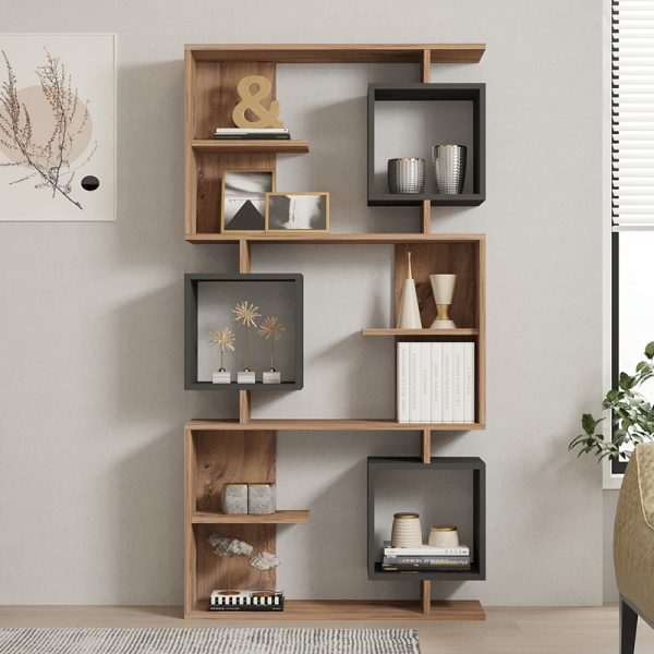 Βιβλιοθήκη Cubix  σε sonoma-ανθρακί απόχρωση 90x24,6x171,90εκ - Image 3
