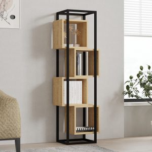Βιβλιοθήκη Gridur  σε oak απόχρωση με μαύρο μεταλλικό σκελετό 44x29x140εκ