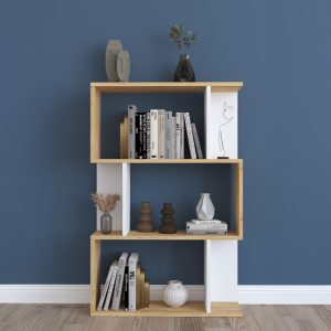 Βιβλιοθήκη Kadu  σε oak-λευκή απόχρωση  72x22x108εκ