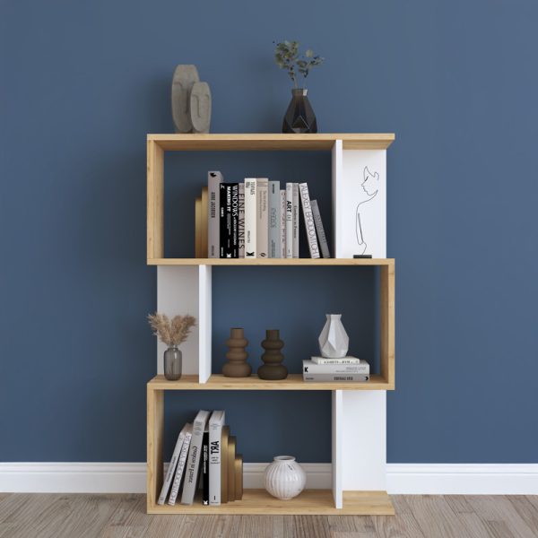 Βιβλιοθήκη Kadu  σε oak-λευκή απόχρωση  72x22x108εκ - Image 2