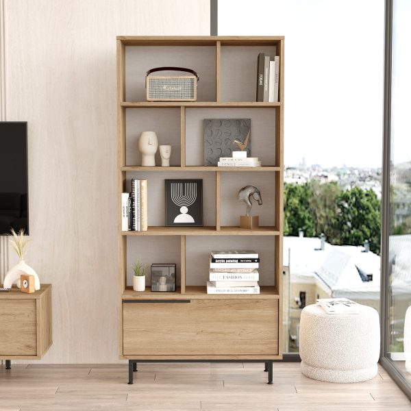 Βιβλιοθήκη  MELLS Φυσικό Μοριοσανίδα/Μέταλλο 29.5x83.9x175.6cm - Image 2
