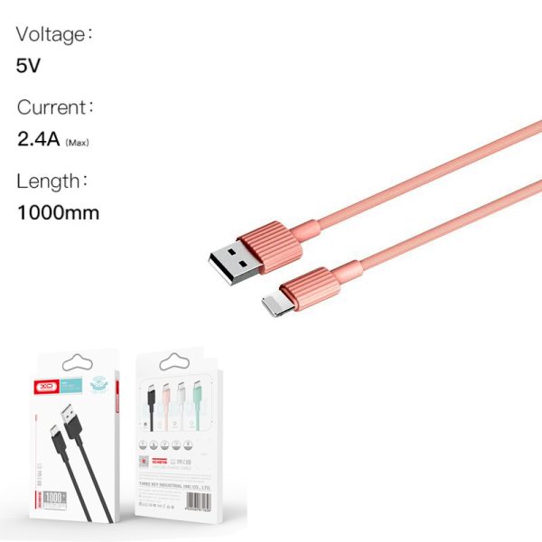 XO NB156 USB Καλώδιο Φόρτισης για Lightning Ρόζ - Image 2