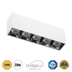 LUMINAR SUPERIOR 60331 Επιφανειακό LED Spot Downlight TrimLess 20W 2700lm 36° AC 220-240V IP20 Μ19.5 x Π4.2 x Υ6.6cm – Λευκό με Κάτοπτρο Χρωμίου – Θερμό Λευκό 2700K – Bridgelux High Lumen Chip Gen2 – TÜV Certified Driver – 5 Years Warranty