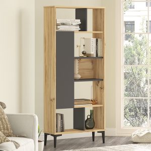 Βιβλιοθήκη Neville  φυσικό-ανθρακί 72x25x163.3εκ