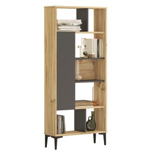 Βιβλιοθήκη Neville  φυσικό-ανθρακί 72x25x163.3εκ