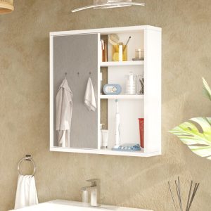 Ντουλάπι μπάνιου Bagno με καθρέπτη  σε λευκή απόχρωση 60×14.5×63.6εκ
