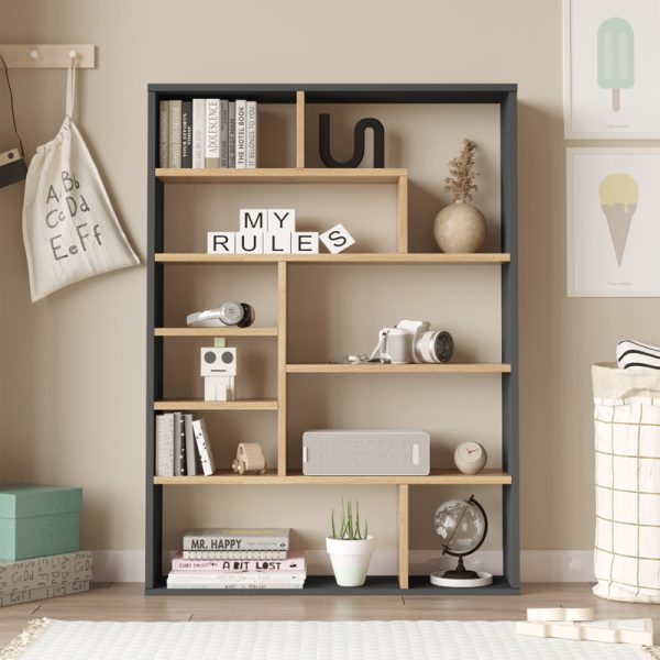 Βιβλιοθήκη Decora  σε φυσική-ανθρακί απόχρωση 90x22x123.6εκ - Image 3