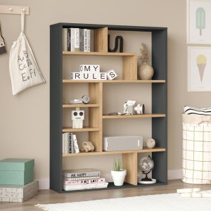 Βιβλιοθήκη Decora  σε φυσική-ανθρακί απόχρωση 90x22x123.6εκ