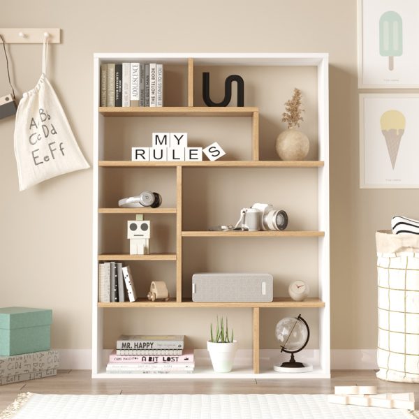 Βιβλιοθήκη Decora  σε φυσικό-λευκό απόχρωση 90x22x123.6εκ - Image 3