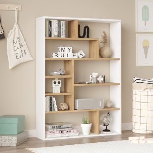 Βιβλιοθήκη Decora  σε φυσικό-λευκό απόχρωση 90x22x123.6εκ