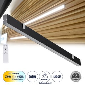 FELIX 61028-W Γραμμικό Φωτιστικό Τοίχου – Απλίκα Linear LED CCT 54W 6500lm 120° AC 220-240V Μ120 x Π3.5 x Υ7cm – Εναλλαγή Φωτισμού μέσω Τηλεχειριστηρίου All In One Ψυχρό 6000k+Φυσικό 4500k+Θερμό 2700k Dimmable – Μαύρο – 3 Years Warranty