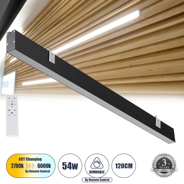 FELIX 61028-W Γραμμικό Φωτιστικό Τοίχου - Απλίκα Linear LED CCT 54W 6500lm 120° AC 220-240V Μ120 x Π3.5 x Υ7cm - Εναλλαγή Φωτισμού μέσω Τηλεχειριστηρίου All In One Ψυχρό 6000k+Φυσικό 4500k+Θερμό 2700k Dimmable - Μαύρο - 3 Years Warranty